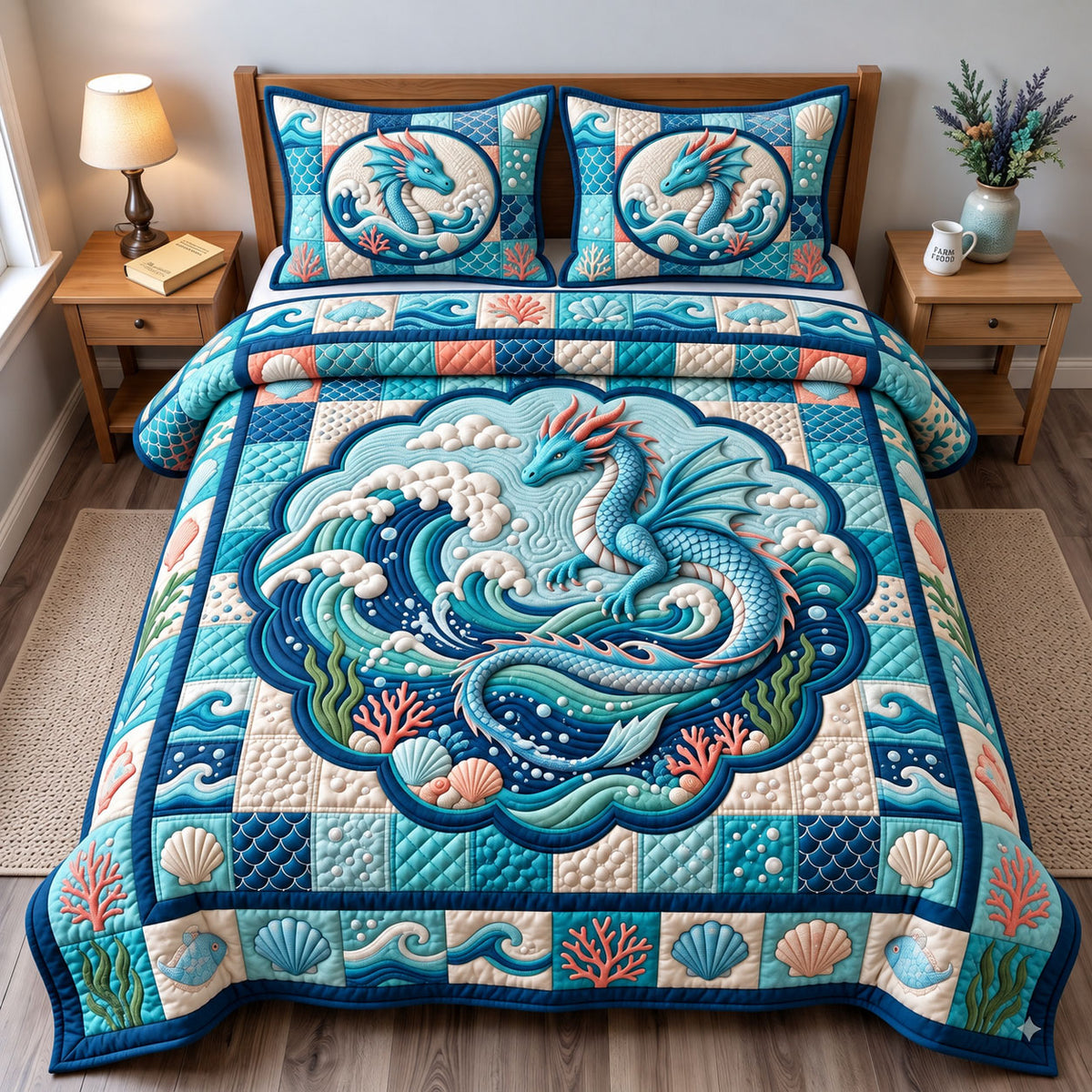 Mystic Dragon 3-Piece Quilted Bedding Set GFTONMU3618