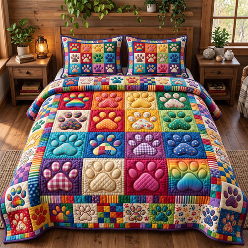 Paw Print 3-Piece Quilted Bedding Set GFTONMU3641