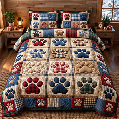 Paw Print 3-Piece Quilted Bedding Set GFTONMU3642