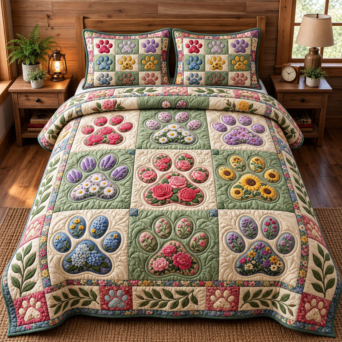 Paw Print 3-Piece Quilted Bedding Set GFTONMU3643