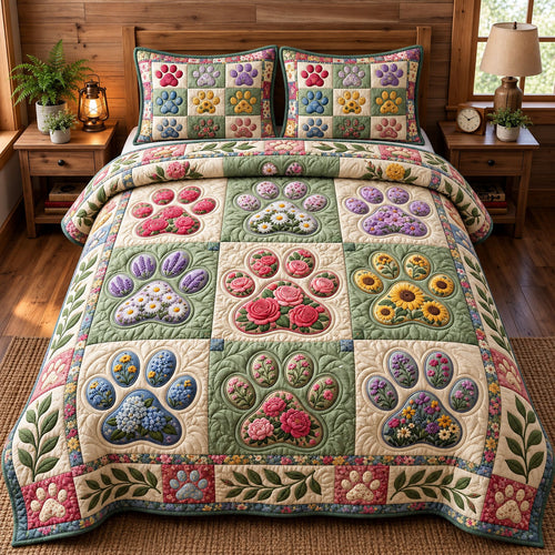 Paw Print 3-Piece Quilted Bedding Set GFTONMU3643
