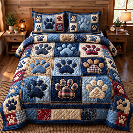 Paw Print 3-Piece Quilted Bedding Set GFTONMU3644