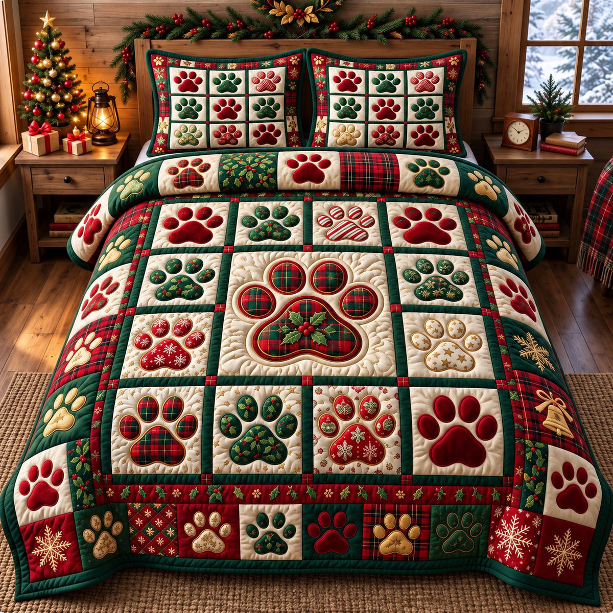 Paw Print 3-Piece Quilted Bedding Set GFTONMU3645