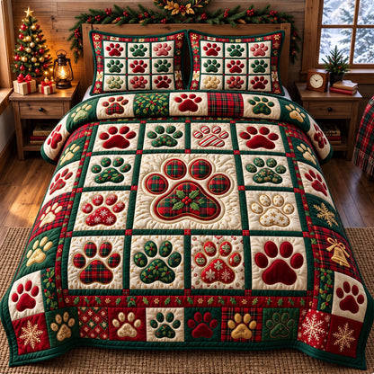 Paw Print 3-Piece Quilted Bedding Set GFTONMU3645