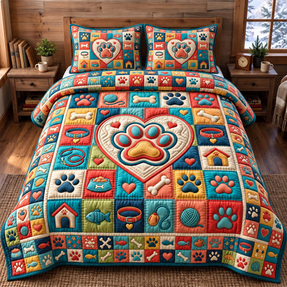 Paw Print 3-Piece Quilted Bedding Set GFTONMU3646