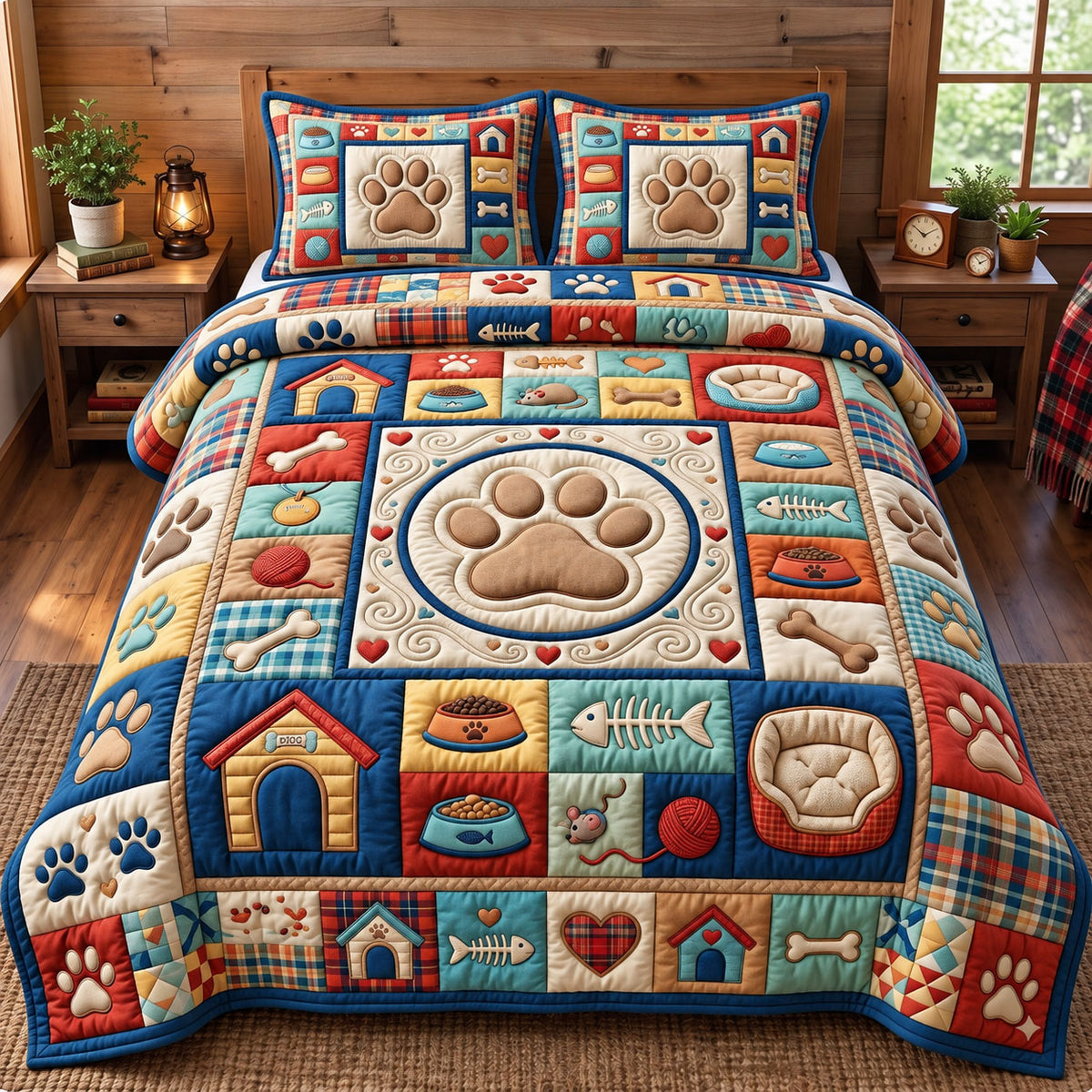 Paw Print 3-Piece Quilted Bedding Set GFTONMU3647