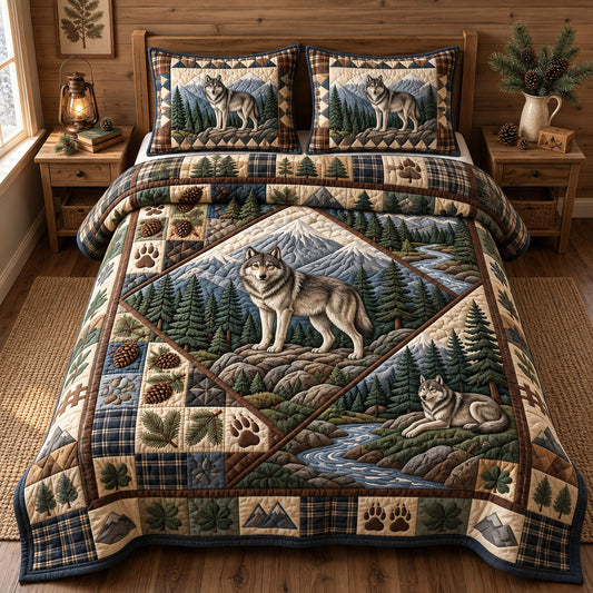 Rustic Wolf 3-Piece Quilted Bedding Set GFTONMU3724
