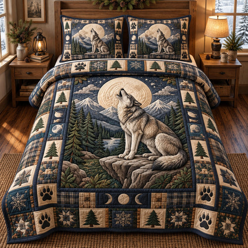 Rustic Wolf 3-Piece Quilted Bedding Set GFTONMU3725