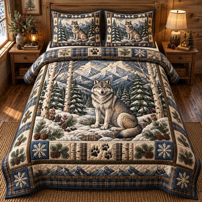 Rustic Wolf 3-Piece Quilted Bedding Set GFTONMU3726