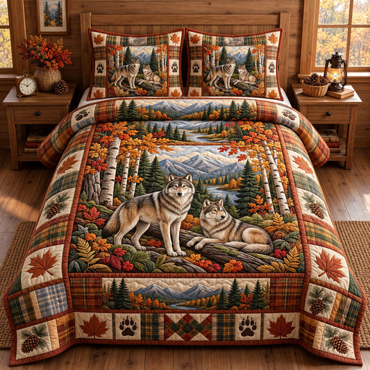 Rustic Wolf 3-Piece Quilted Bedding Set GFTONMU3727