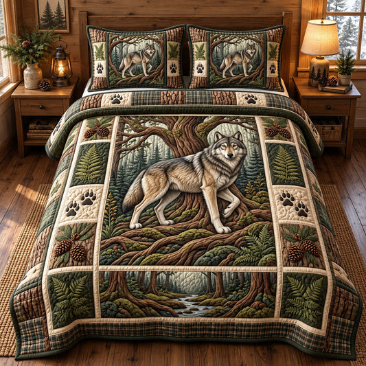 Rustic Wolf 3-Piece Quilted Bedding Set GFTONMU3728