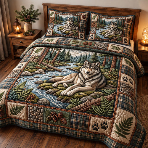 Rustic Wolf 3-Piece Quilted Bedding Set GFTONMU3729