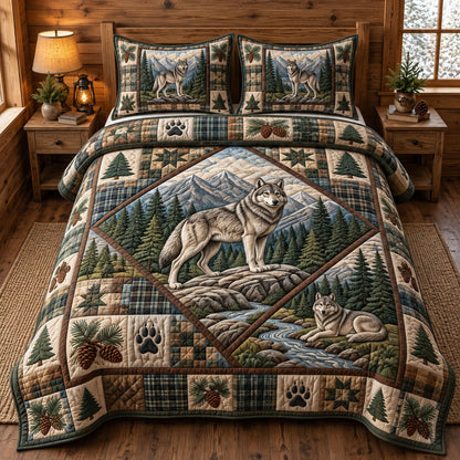 Rustic Wolf 3-Piece Quilted Bedding Set GFTONMU3730