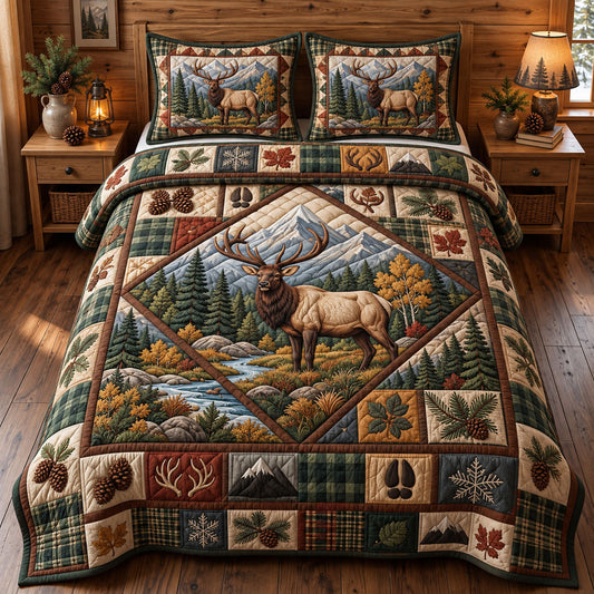 Rustic Deer 3-Piece Quilted Bedding Set GFTONMU3731