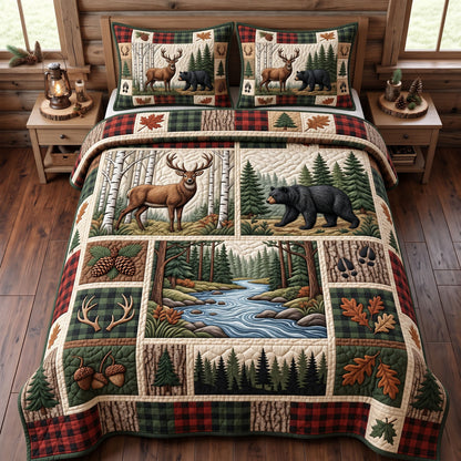 Rustic Deer 3-Piece Quilted Bedding Set GFTONMU3732