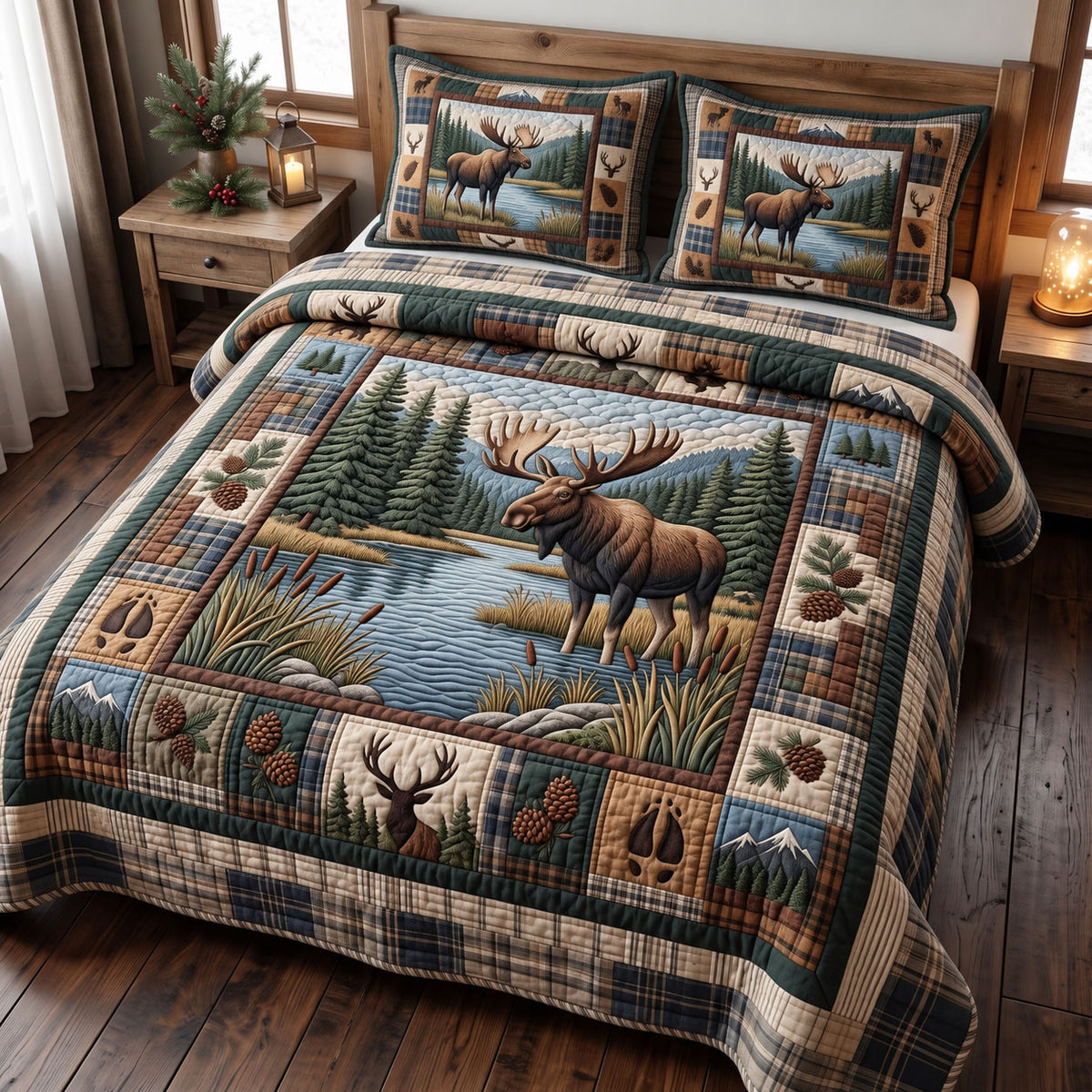 Rustic Deer 3-Piece Quilted Bedding Set GFTONMU3733