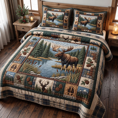 Rustic Deer 3-Piece Quilted Bedding Set GFTONMU3733