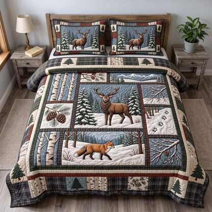 Rustic Deer 3-Piece Quilted Bedding Set GFTONMU3734