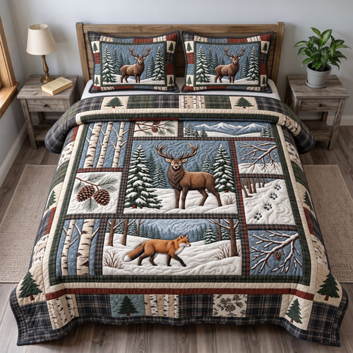 Rustic Deer 3-Piece Quilted Bedding Set GFTONMU3734