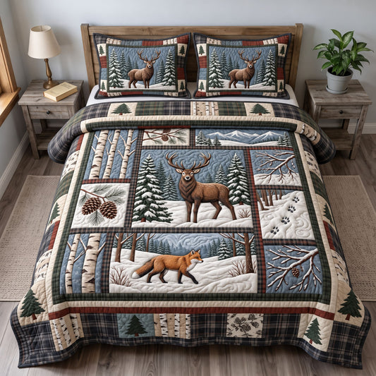 Rustic Deer 3-Piece Quilted Bedding Set GFTONMU3734