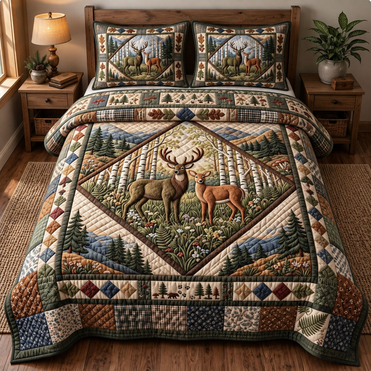 Rustic Deer 3-Piece Quilted Bedding Set GFTONMU3735