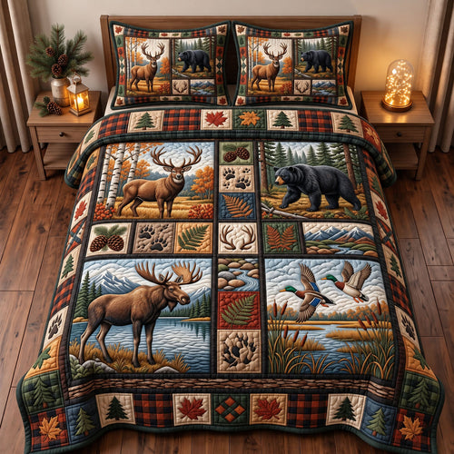 Rustic Deer 3-Piece Quilted Bedding Set GFTONMU3736