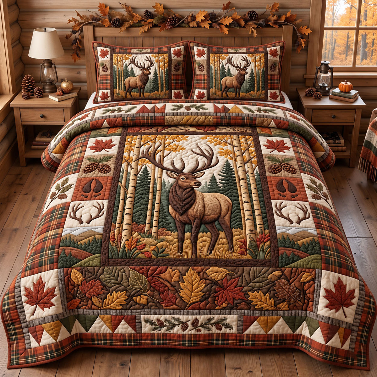 Rustic Deer 3-Piece Quilted Bedding Set GFTONMU3737