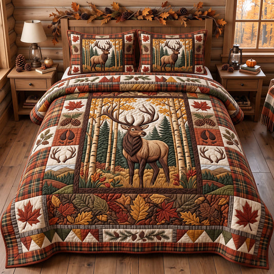 Rustic Deer 3-Piece Quilted Bedding Set GFTONMU3737