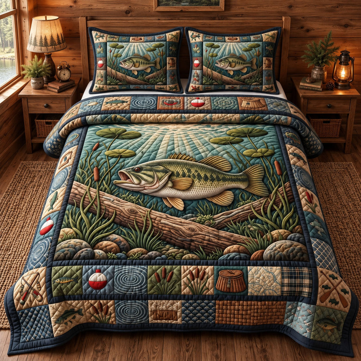 Rustic Bass 3-Piece Quilted Bedding Set GFTONMU3738
