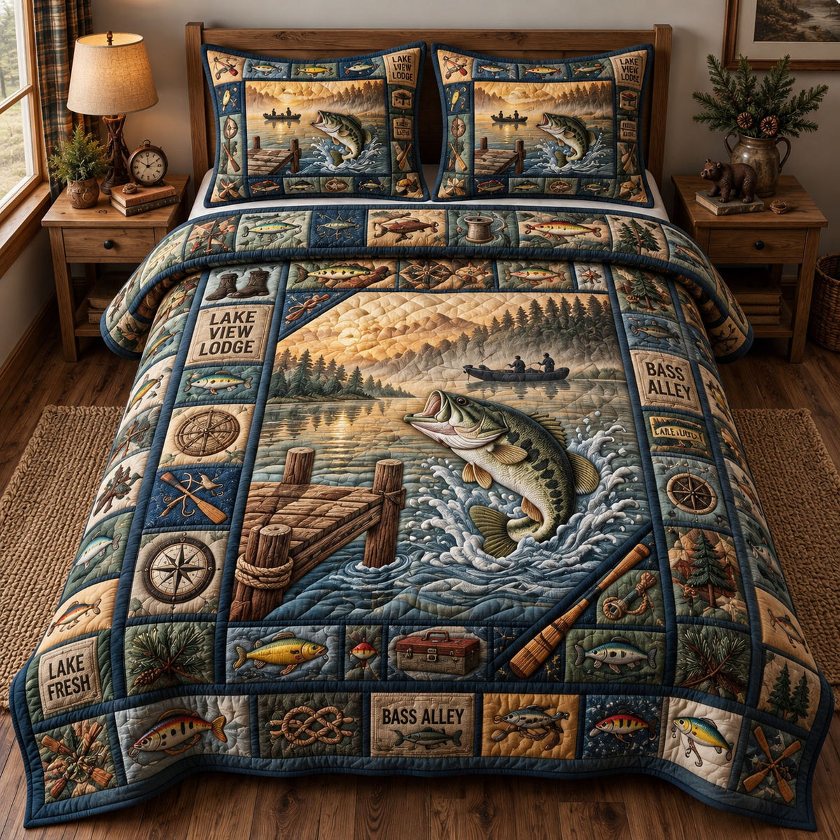 Rustic Bass 3-Piece Quilted Bedding Set GFTONMU3741