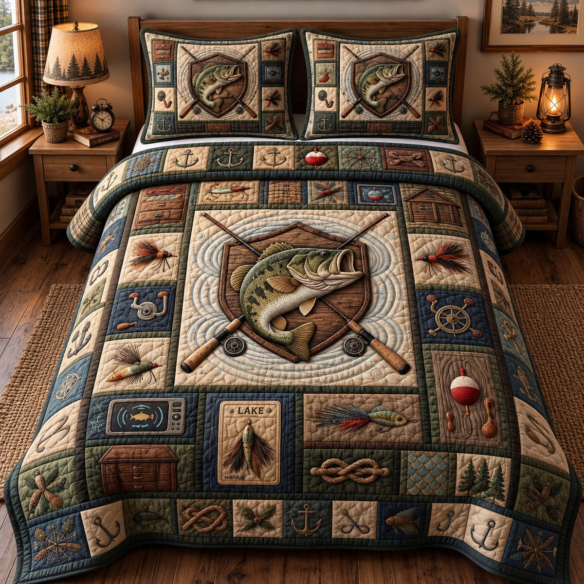 Rustic Bass 3-Piece Quilted Bedding Set GFTONMU3742