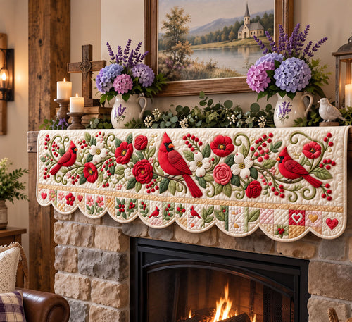 Red Cardinal Quilted Mantel Scarf GFTONMU3746