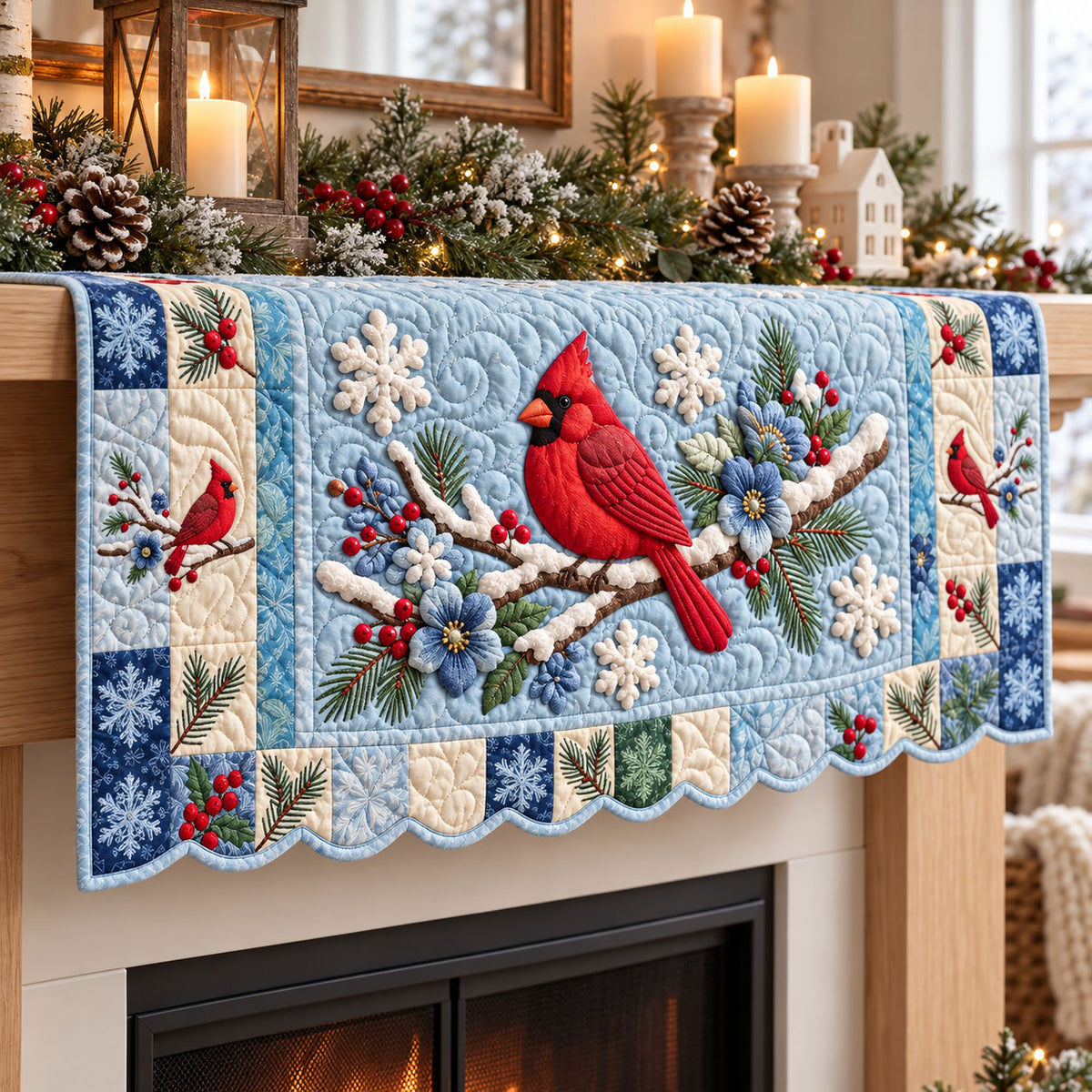Red Cardinal Quilted Mantel Scarf GFTONMU3751