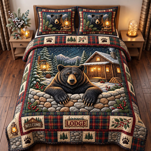 Rustic Bear 3-Piece Quilted Bedding Set GFTONMU3756