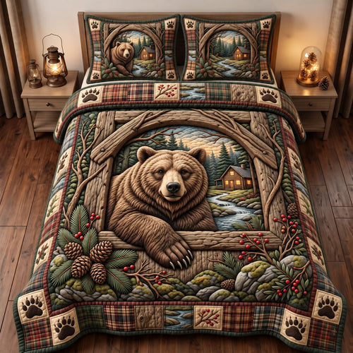 Rustic Bear 3-Piece Quilted Bedding Set GFTONMU3757