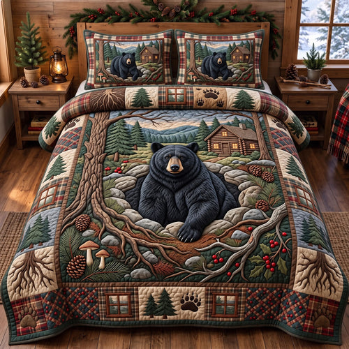 Rustic Bear 3-Piece Quilted Bedding Set GFTONMU3758