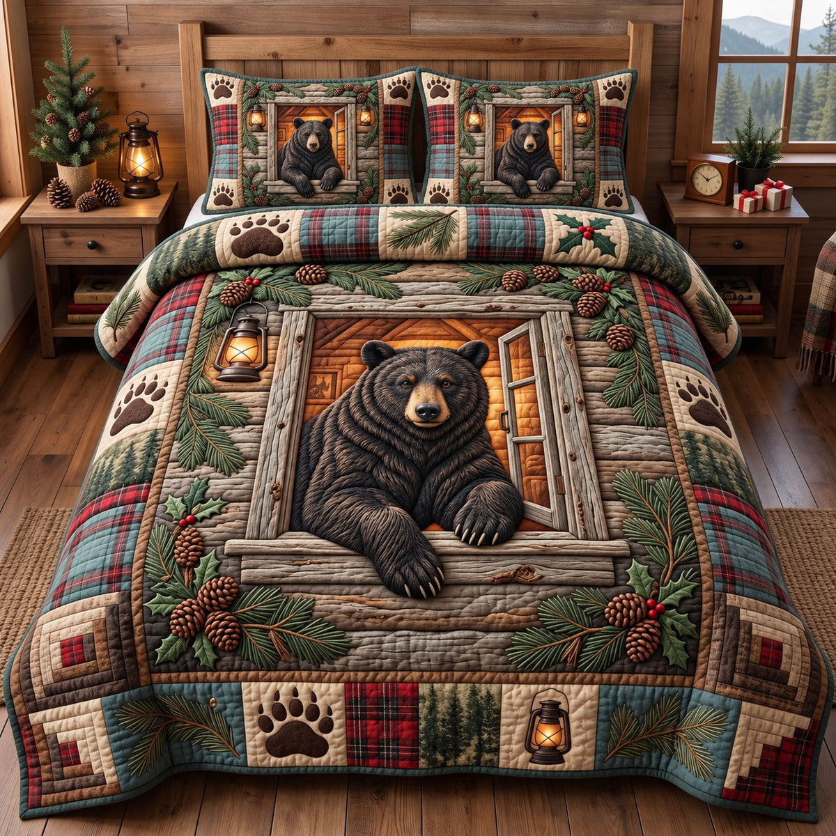 Rustic Bear 3-Piece Quilted Bedding Set GFTONMU3759