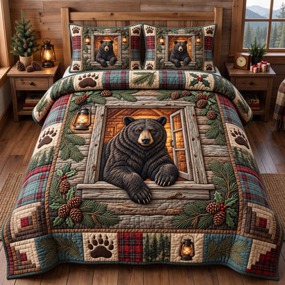 Rustic Bear 3-Piece Quilted Bedding Set GFTONMU3759