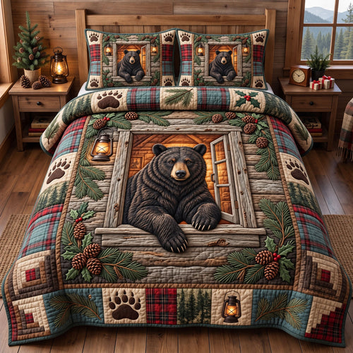 Rustic Bear 3-Piece Quilted Bedding Set GFTONMU3759