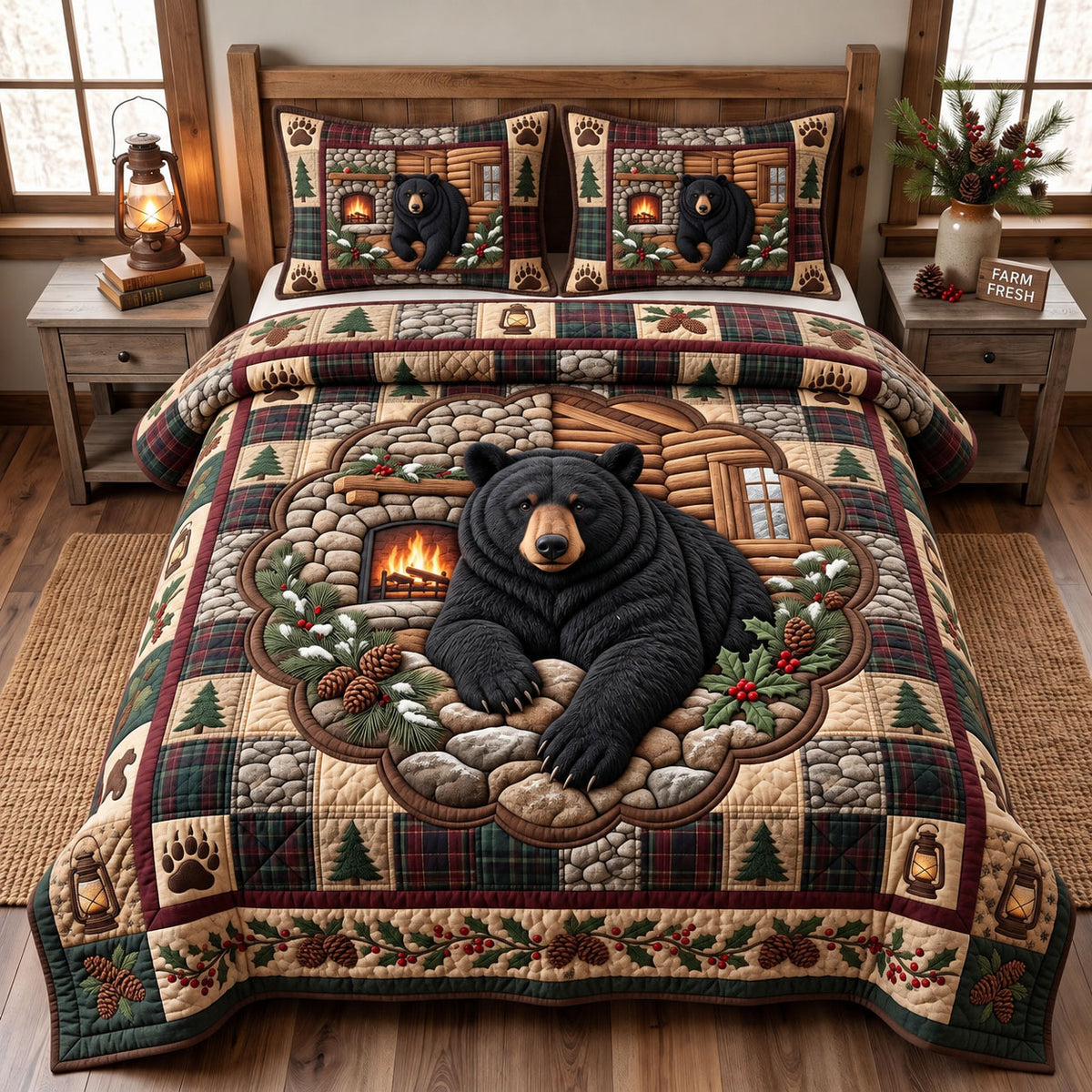 Rustic Bear 3-Piece Quilted Bedding Set GFTONMU3760