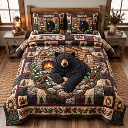 Rustic Bear 3-Piece Quilted Bedding Set GFTONMU3760