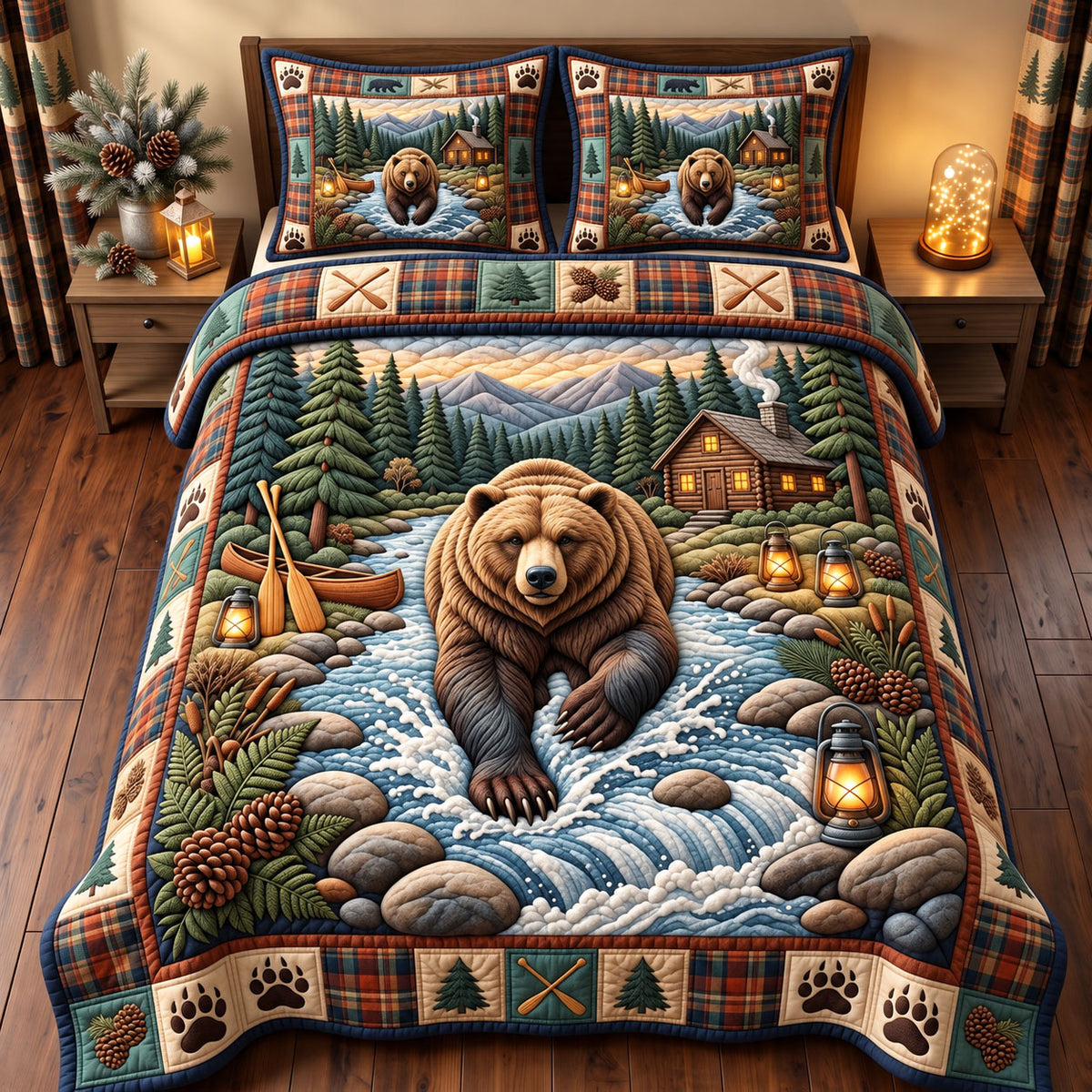 Rustic Bear 3-Piece Quilted Bedding Set GFTONMU3763