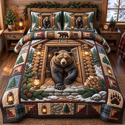 Rustic Bear 3-Piece Quilted Bedding Set GFTONMU3764