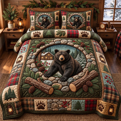 Rustic Bear 3-Piece Quilted Bedding Set GFTONMU3765