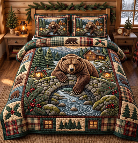 Rustic Bear 3-Piece Quilted Bedding Set GFTONMU3766
