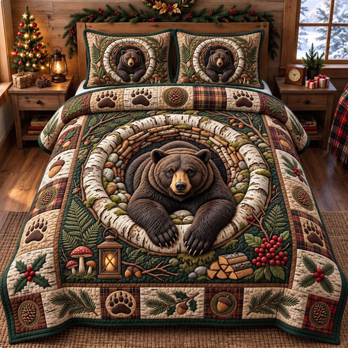 Rustic Bear 3-Piece Quilted Bedding Set GFTONMU3768