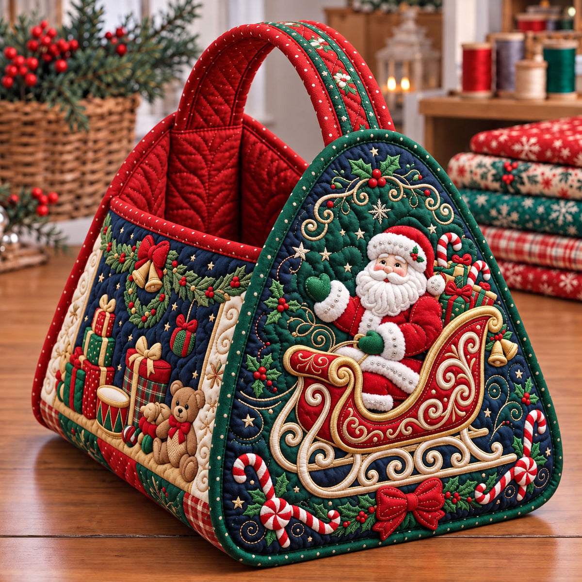 Santa Claus Christmas Quilted Basket GFTONMU3770