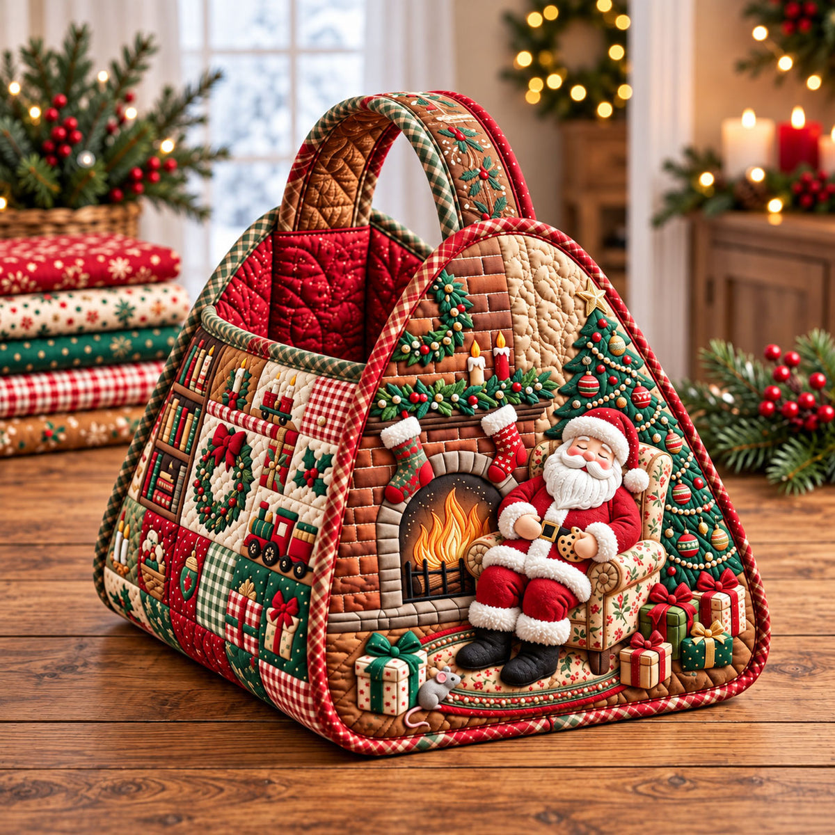 Santa Claus Christmas Quilted Basket GFTONMU3771