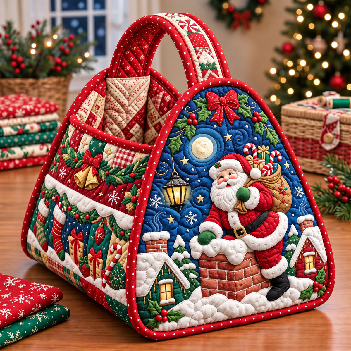 Santa Claus Christmas Quilted Basket GFTONMU3772