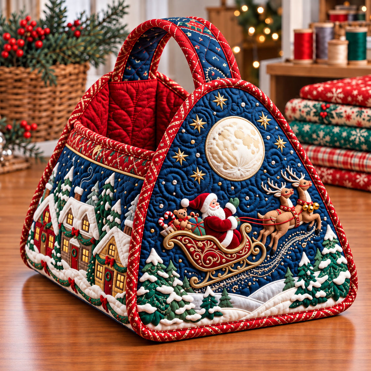 Santa Claus Christmas Quilted Basket GFTONMU3773